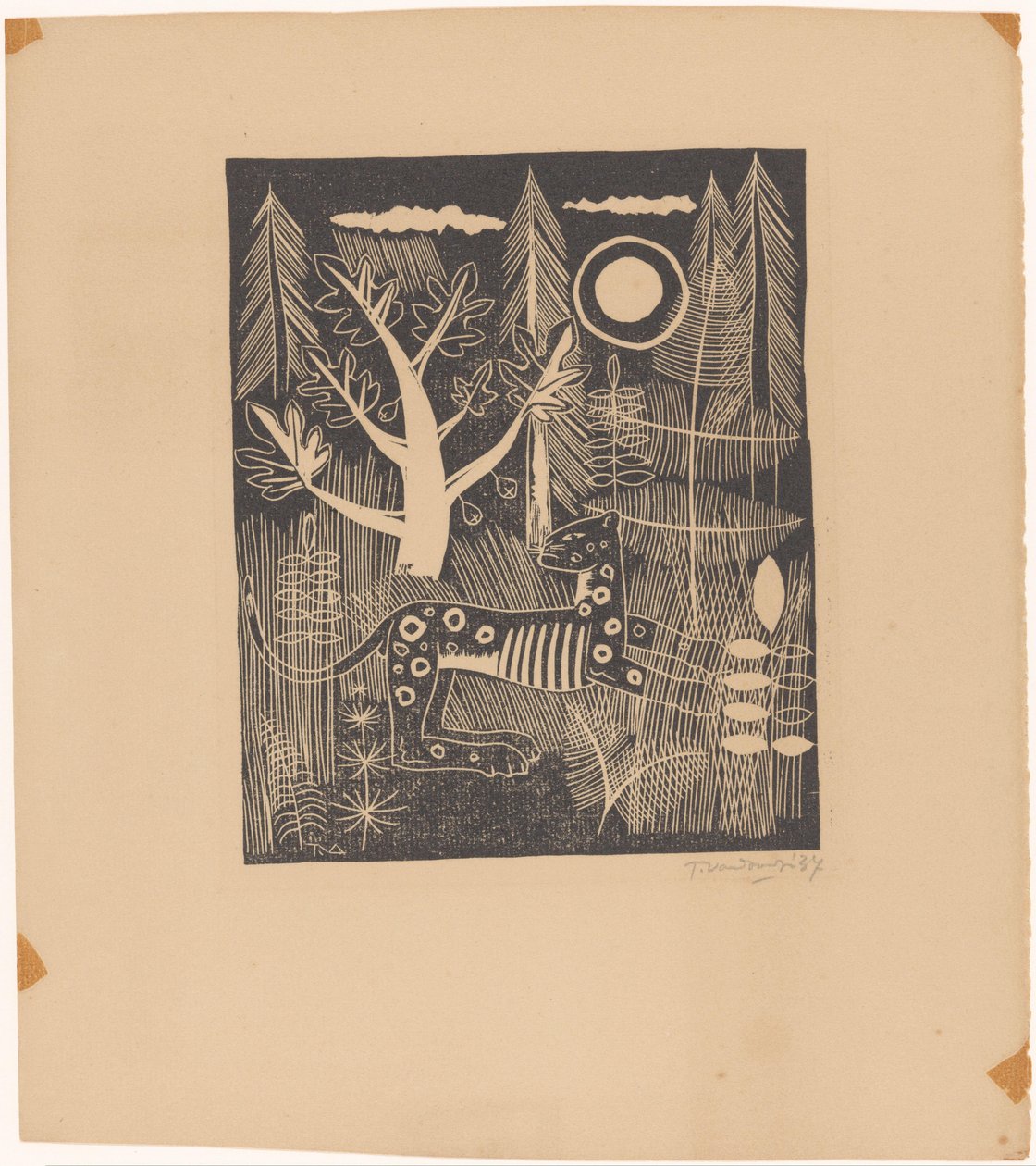 Leopar ile orman manzarası by Tinus van Doorn (signed by artist)