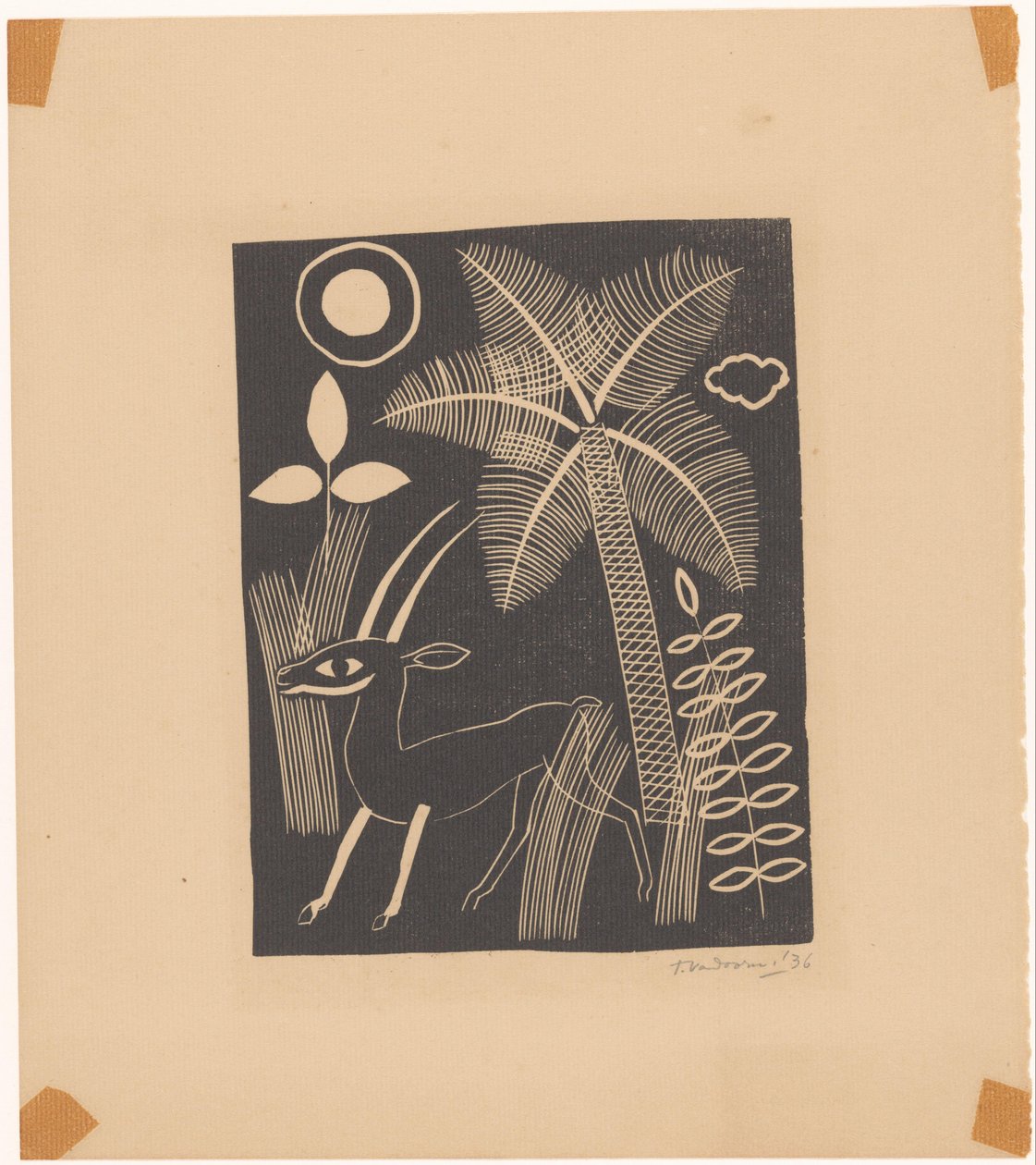 Palmiye ağacı ile geyik by Tinus van Doorn (signed by artist)