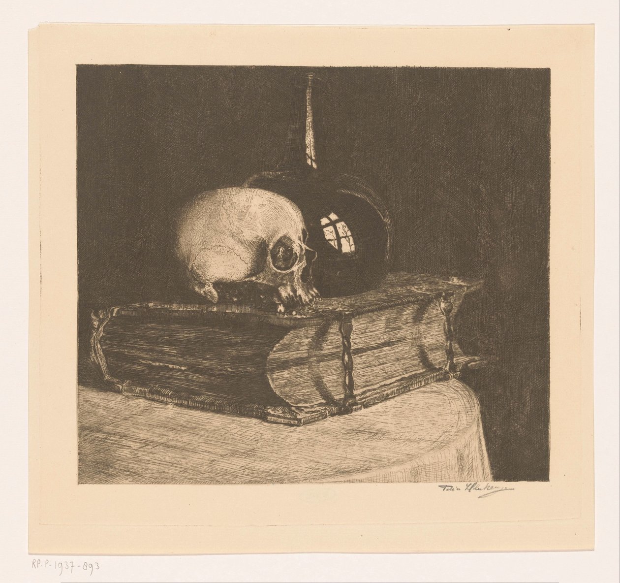 Kafatası ve İncil ile natürmort by Titia Heukers (signed by artist)