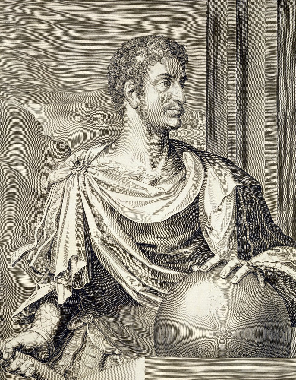 D. Octavius ​​​​Augustus (MÖ 63 - MS 14) Roma İmparatoru MÖ 27 - MS 14, Aegidius Sadler (1570-1629) tarafından oyulmuş by Tiziano Vecelli