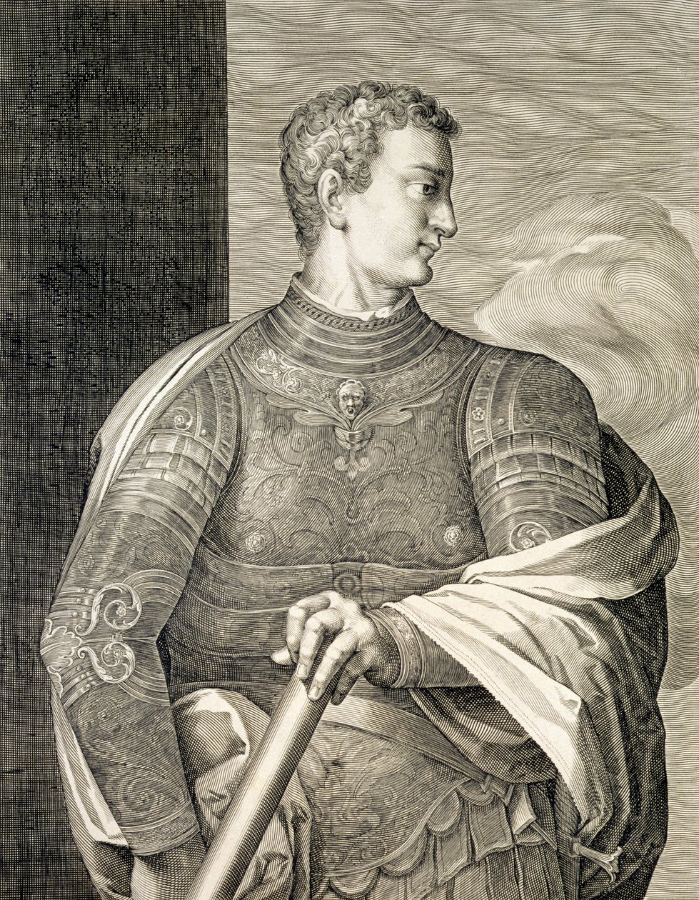 Gaius Caesar 'Caligula' (MS 12-41) Roma İmparatoru MS 37-41, Aegidius Saedeler (1570-1629) tarafından oyulmuş by Tiziano Vecelli