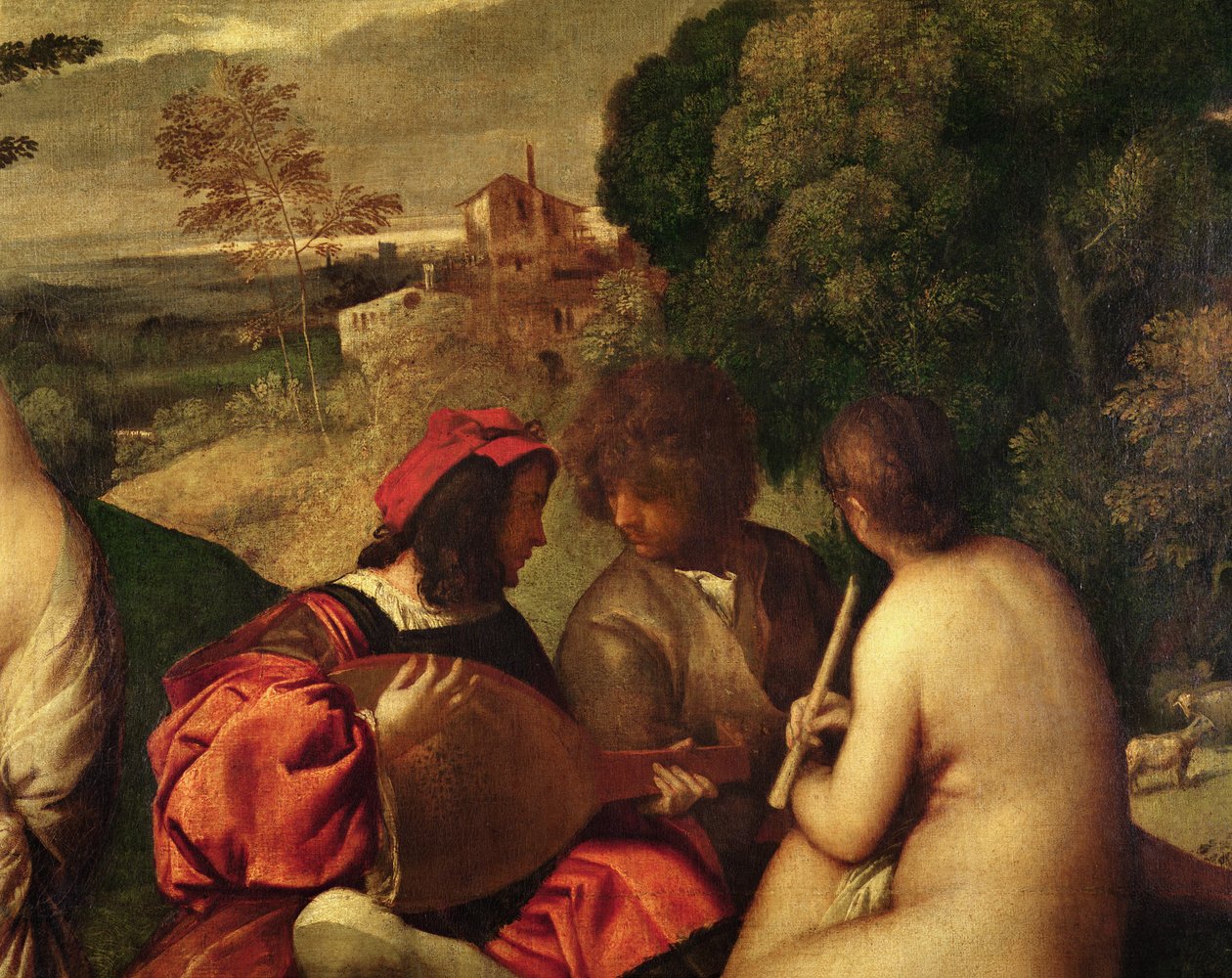 Le Concert Champetre Açık Hava Konseri, c.1510 tuval üzerine yağlı boya, 18096 detayı by Tiziano Vecelli