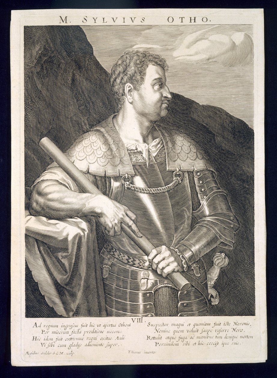 M. Silvius Otho Roma İmparatoru MS 68, Aegidius Sadeler (1570-1629) tarafından oyulmuş by Tiziano Vecelli