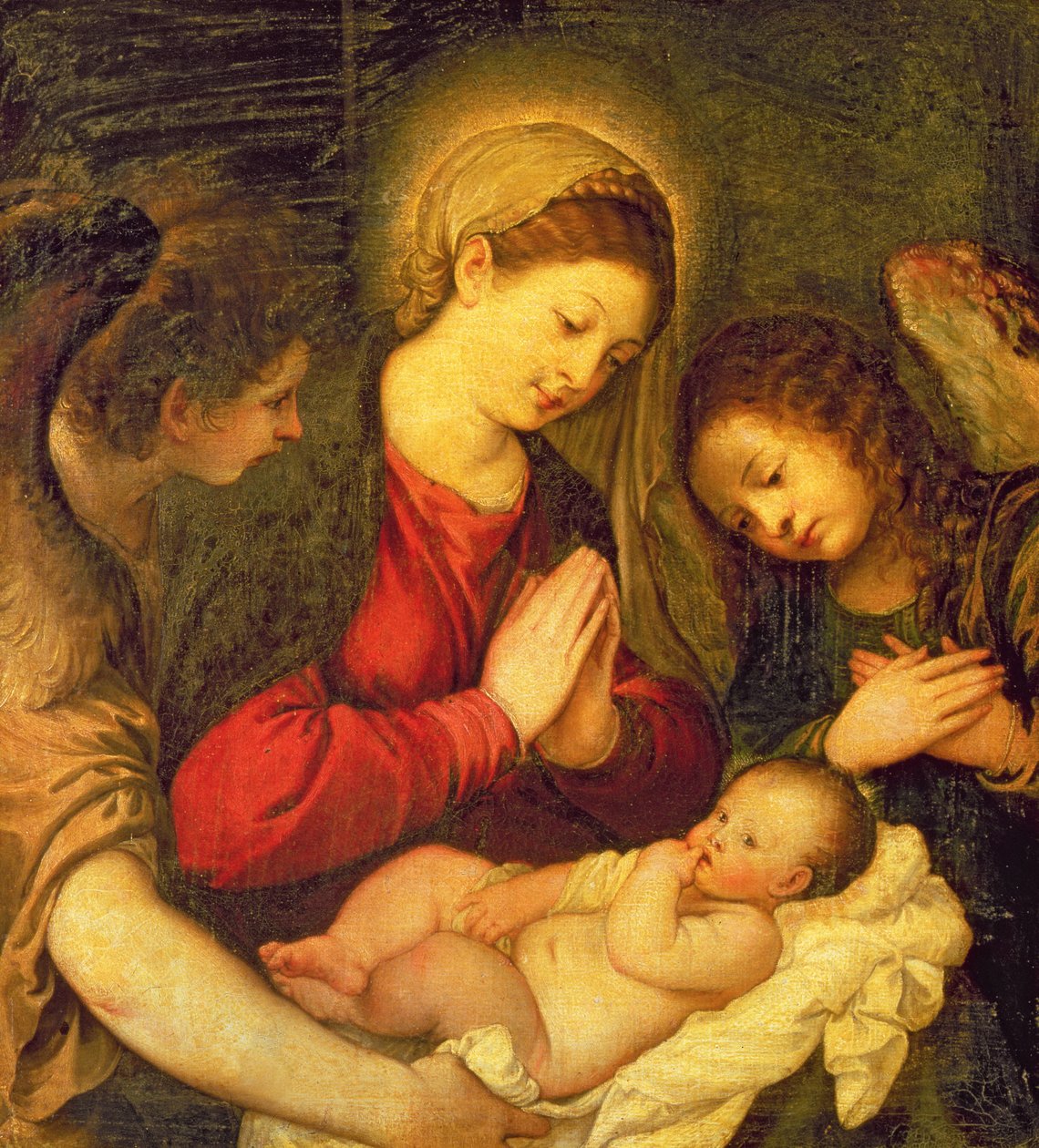Madonna ve İki Melekli Çocuk by Tiziano Vecelli