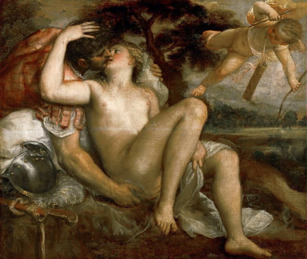 Mars, Venüs ve Amor by Tiziano Vecelli