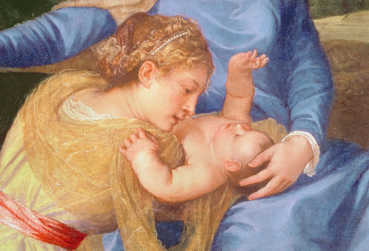 Vaftizci Yahya ve Kadın Aziz ile Bakire ve Çocuk, Bakire, Mesih Çocuk ve dişi aziz detayı, c.1530-35 tuval üzerine yağlı boya by Tiziano Vecelli