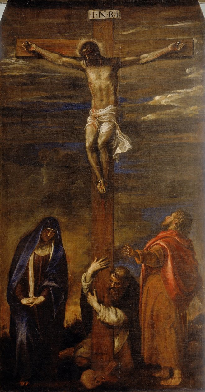 Bakire, Aziz John ve Aziz Dominic ile Haç Üzerinde İsa by Tiziano Vecelli