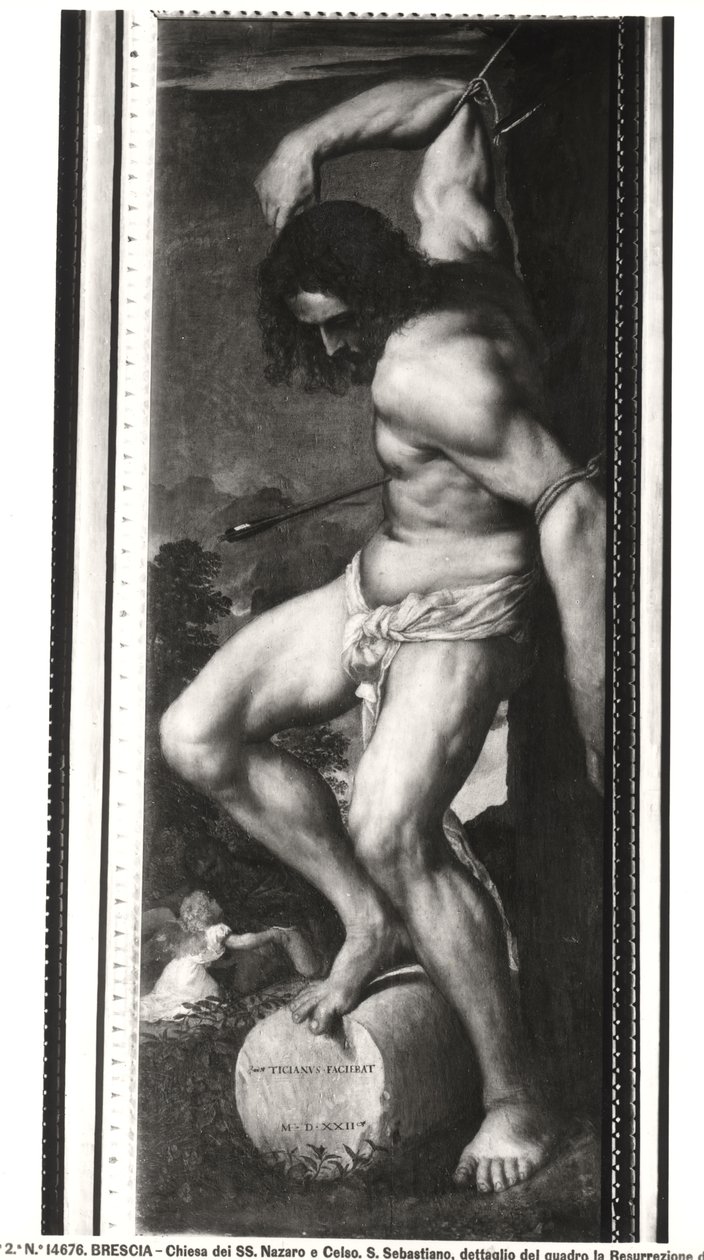Averoldi Polyptych, Aziz Sebastian Şehitliğini tasvir eden pano, 1522 (detay) by Tiziano Vecelli