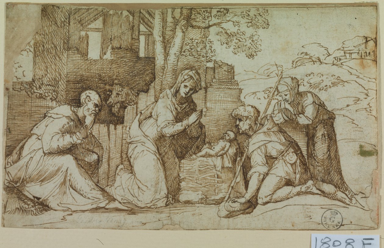 Çobanların Hayranlığı (kağıt üzerine kalem ve mürekkep) by Titian (c.1488 1576)
