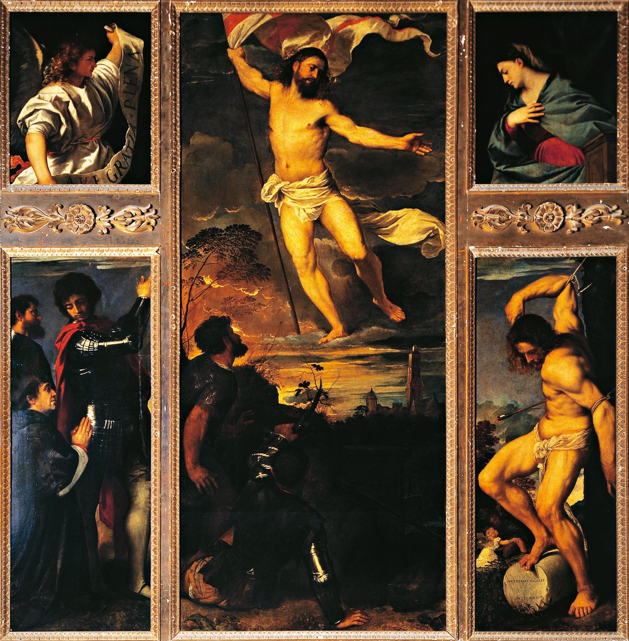 Averoldi Altarpiece, Vecellio Tiziano (1488-1576), tuval üzerine yağlıboya, 278x292 cm Collegiate Saints Nazario ve Celso Kilisesi, Brescia by Titian (c.1488 1576)