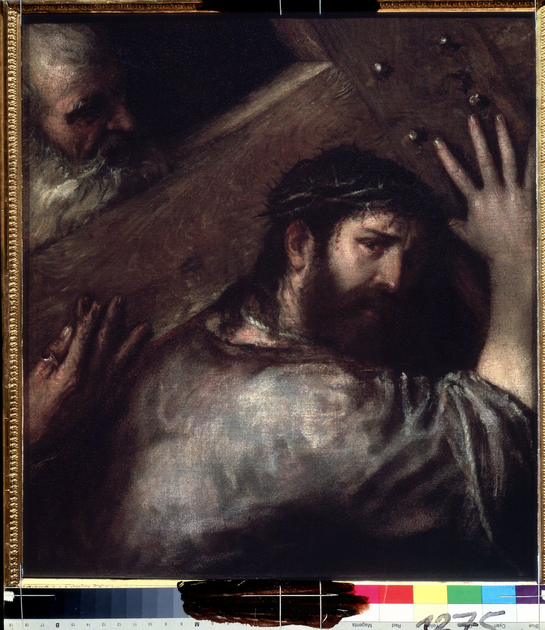 Haç Taşıyan İsa (Le Portement de Croix) (Haç Taşıyan İsa). Titian veya Le Titien (Tiziano Vecellio veya Vecelli veya Tiziano da Cador) tarafından boyama by Titian (c.1488 1576)