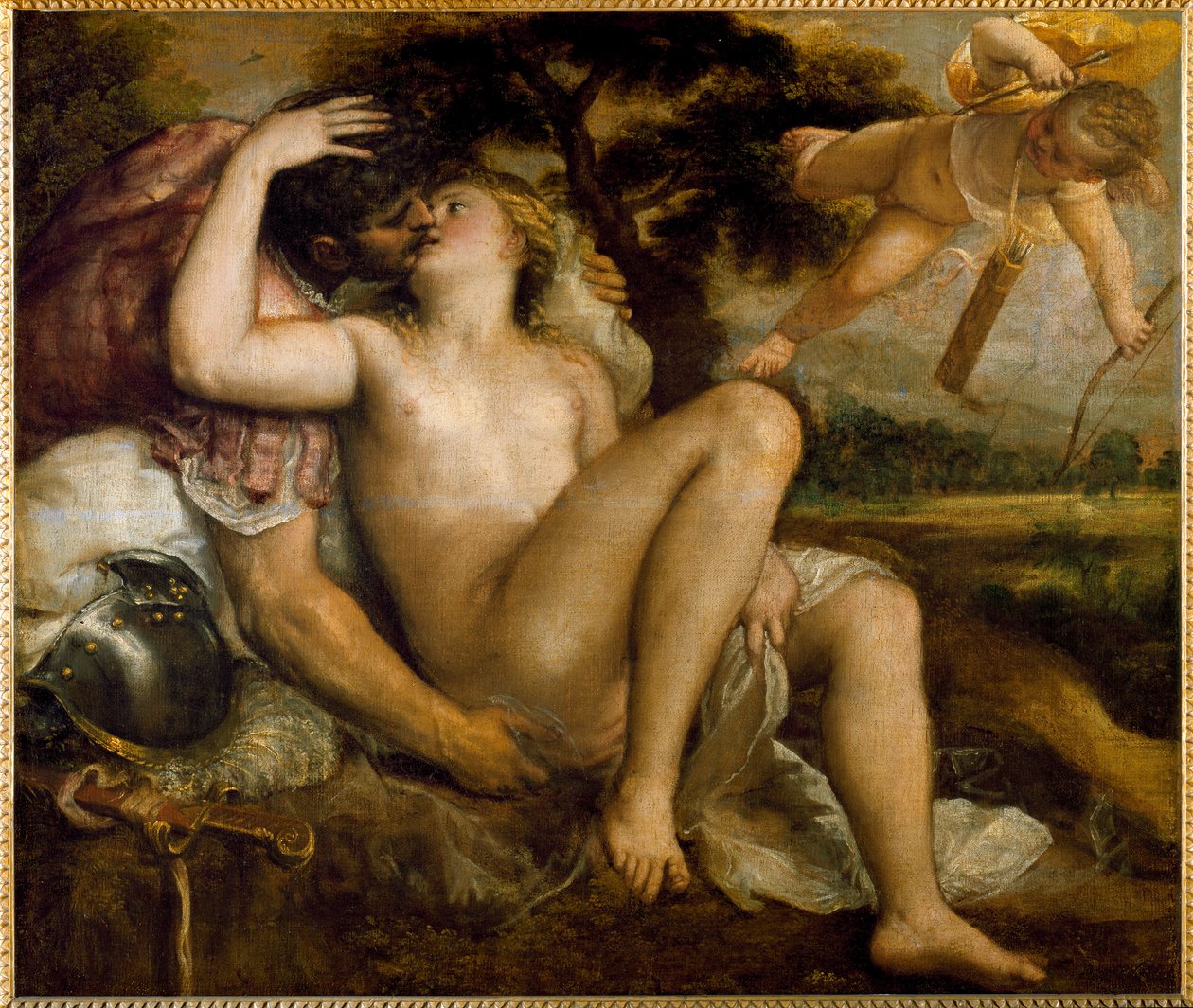Venüs, Mars ve Amour (tuval üzerine yağlı boya by Titian (c.1488 1576) (workshop)