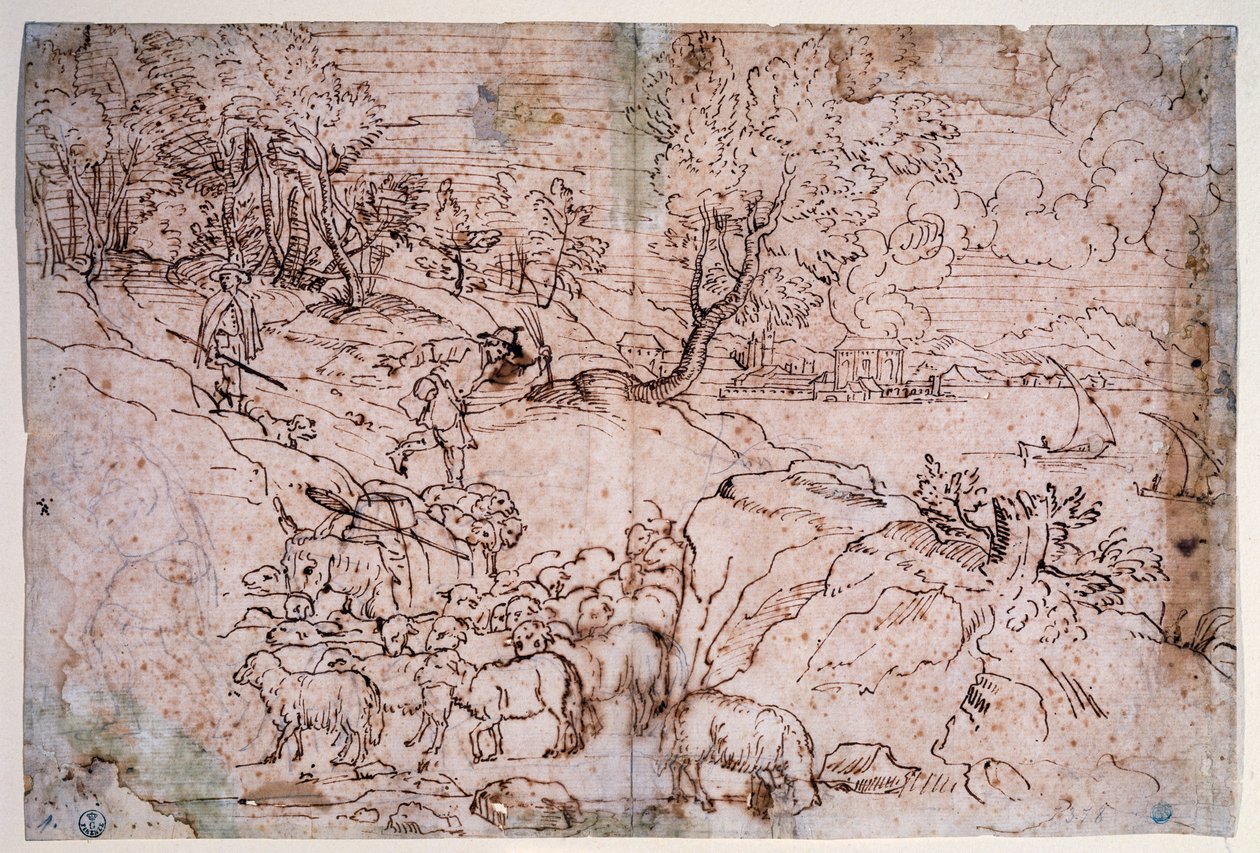 Koyunlarla peyzaj çalışması by Titian (c.1488 1576)