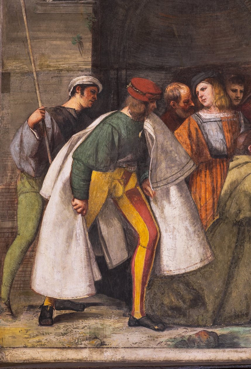 Annenin masumiyetini ilan eden Bebek, Kuzey Duvarı, Aziz Okulu, 2195188 ve 2195385 detayı by Titian (c.1488 1576)