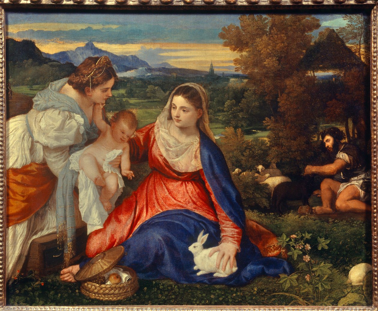 Aziz Catherine ile Bakire ve Çocuk veya Tavşanlı Bakire Tablo Tiziano Vecellio dit le Titian (1485-1576) 16. yüzyıl Güneşi. 0,71 x 0,87 m Paris, by Tiziano Vecelli