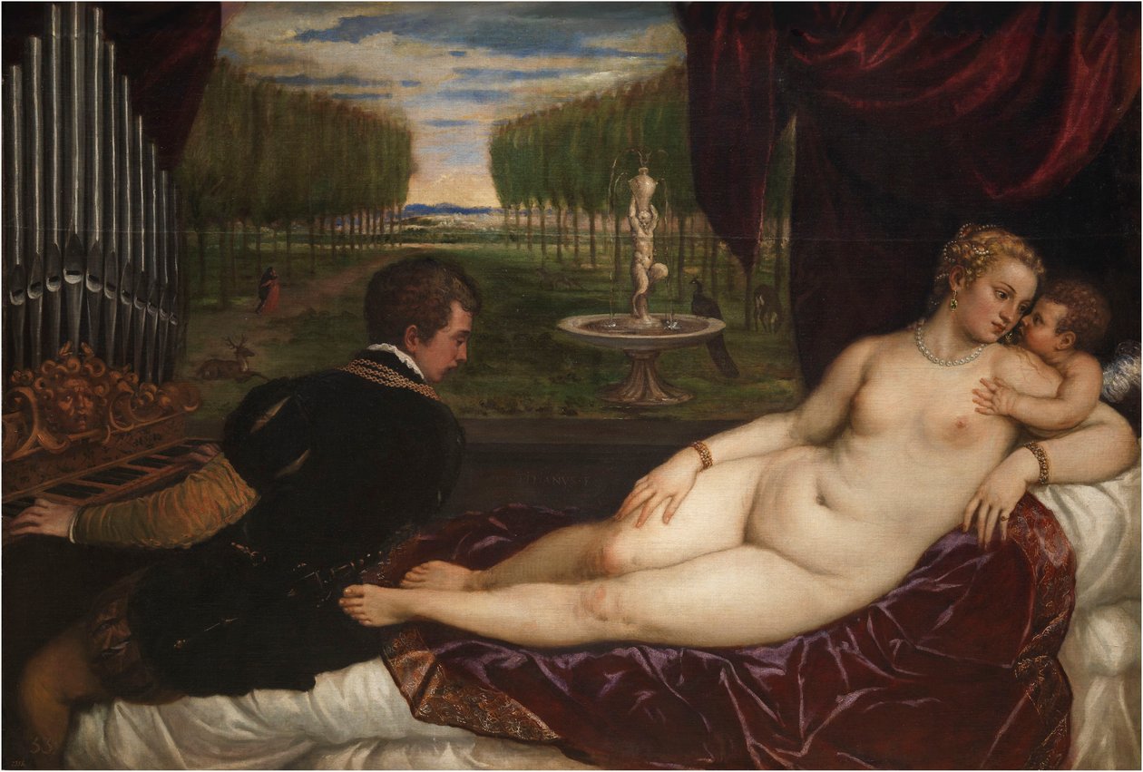 Organist ve Aşk Tanrısı ile Venüs, yaklaşık 1555. by Titian