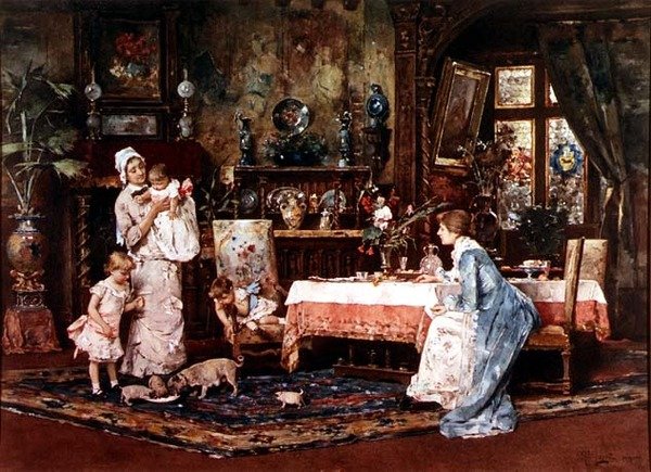 Anne ve çocuk zarif bir iç mekanda by Tito Lessi