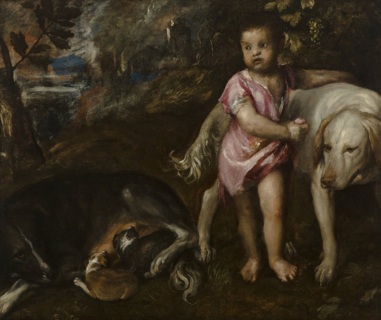 Peyzajda Köpekli Çocuk by Tiziano Vecelli