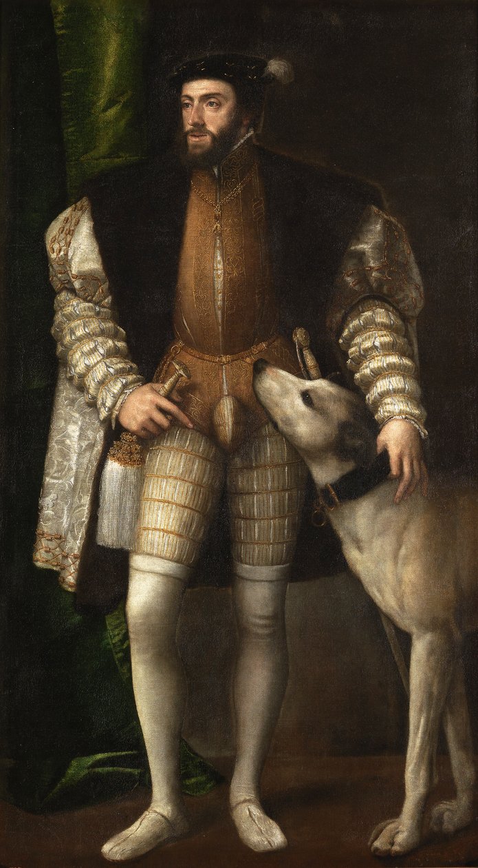 Emperor Charles V with a Hound  by Tiziano Vecelli