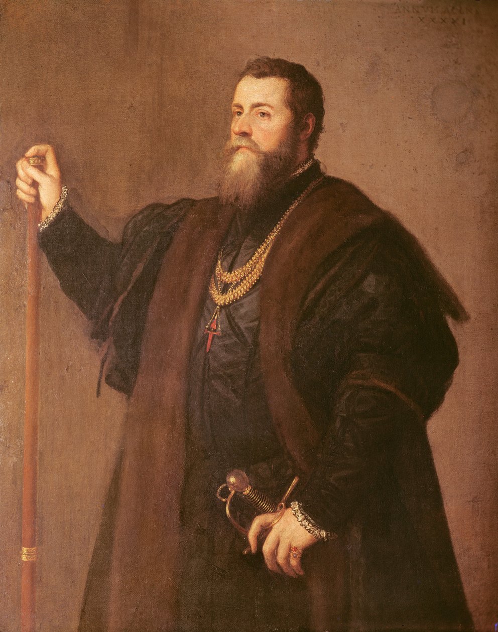Santiago Nişanı Şövalyesinin Portresi, 1542 by Tiziano Vecelli