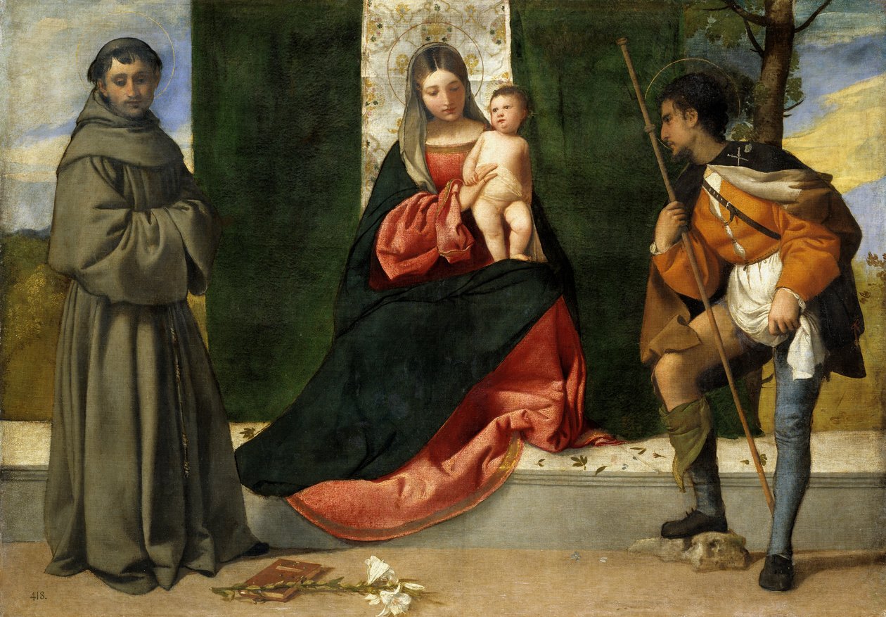 The Virgin and Child between Saint Anthony of Padua and Saint Roque by Tiziano Vecelli
