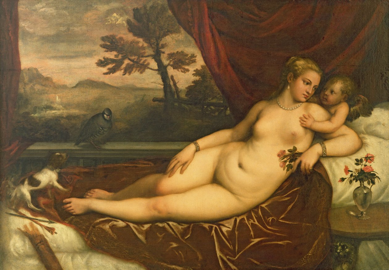 Venüs ve Aşk Tanrısı by Tiziano Vecelli