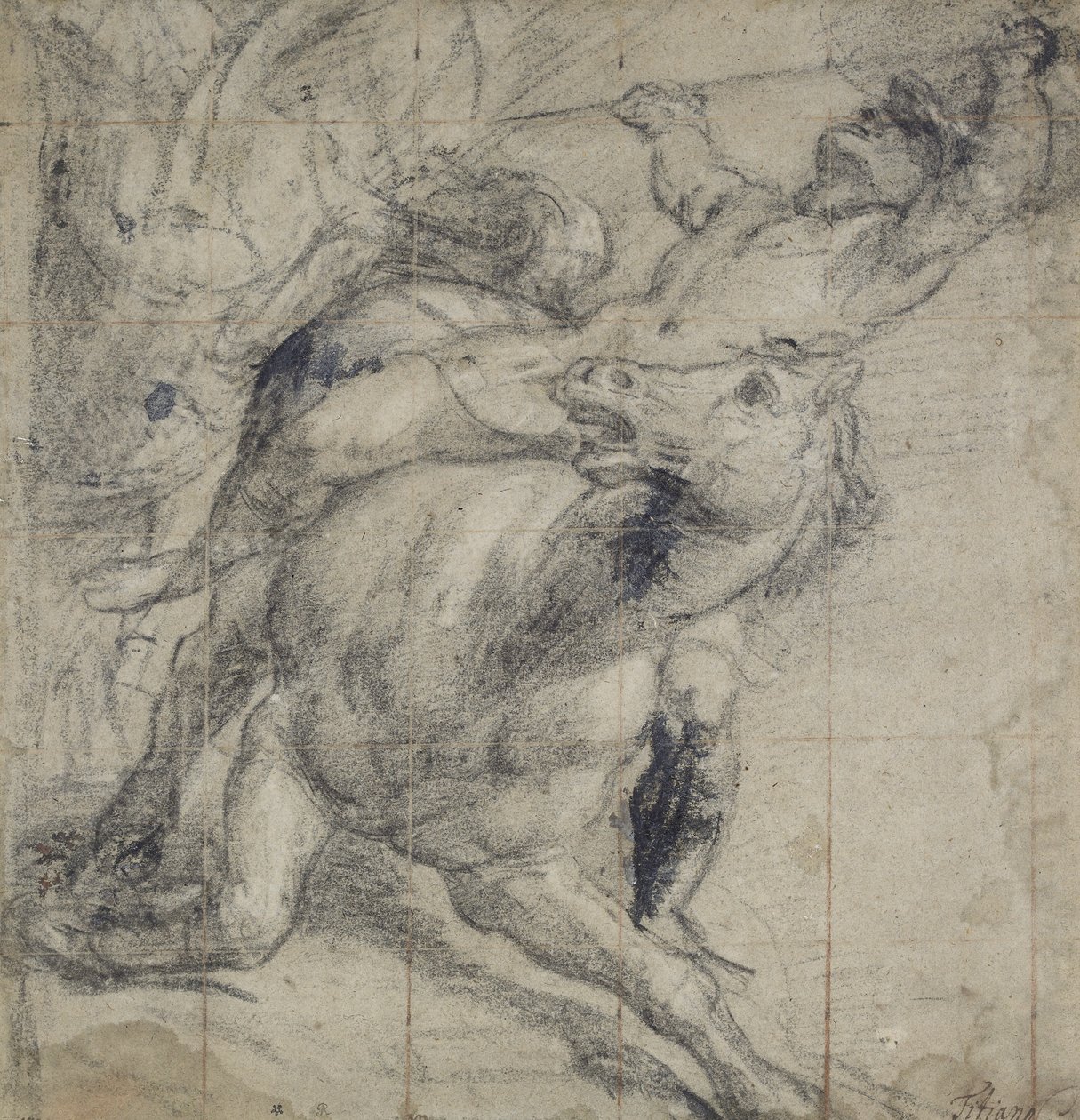 At ve Binicinin düşmesi, c. 1537 (gri kağıt üzerine siyah tebeşir) by Tiziano Vecelli