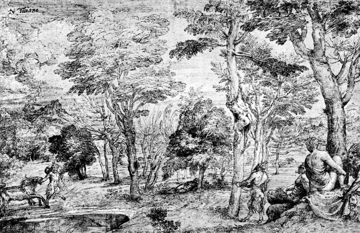 Satyrs ile Manzara, c1530-1540, 1937 by Tiziano Vecelli