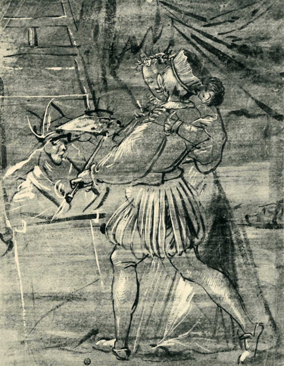 Bir şövale önünde genç bir kadınla sanatçı, 1580, 1943. by Tobias Stimmer