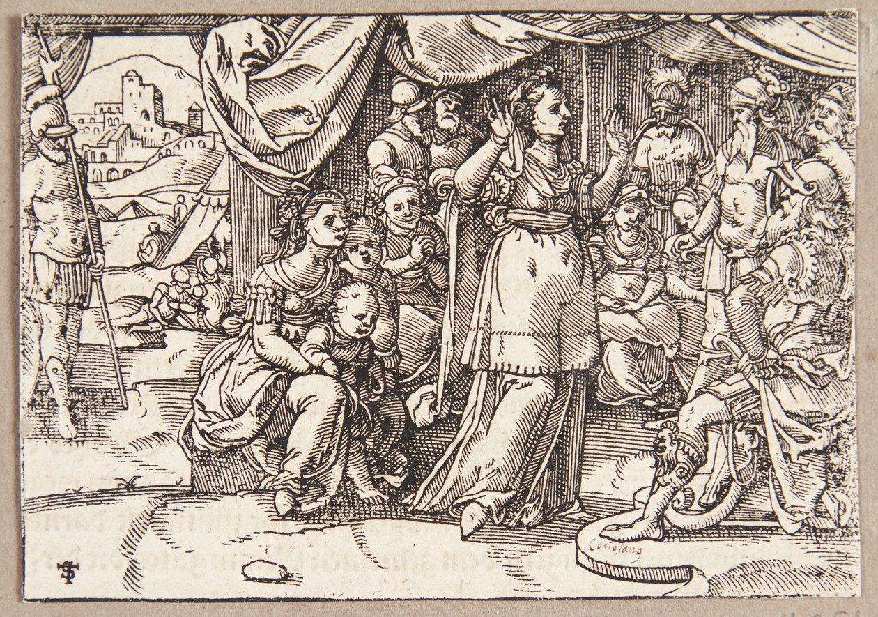 Veturia ve Volumnia, Roma'yı bağışlaması için Coriolanus'a yalvarır. by Tobias Stimmer