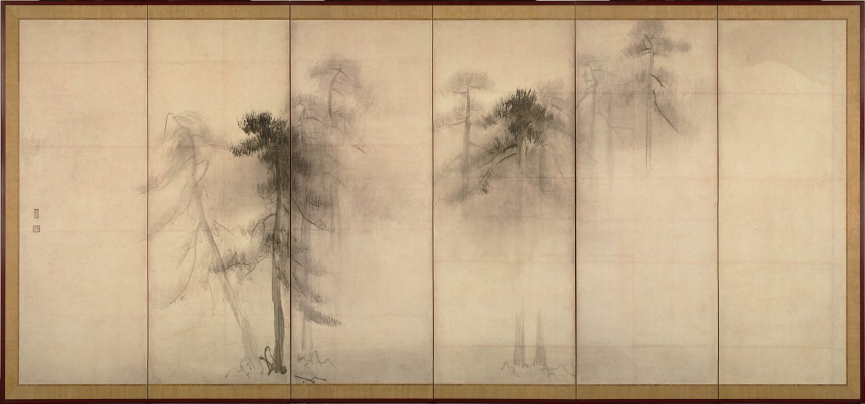 Çam Ağaçları Altı bölmeli paravan çiftinin solu, 16. yüzyıl by Hasegawa Tohaku