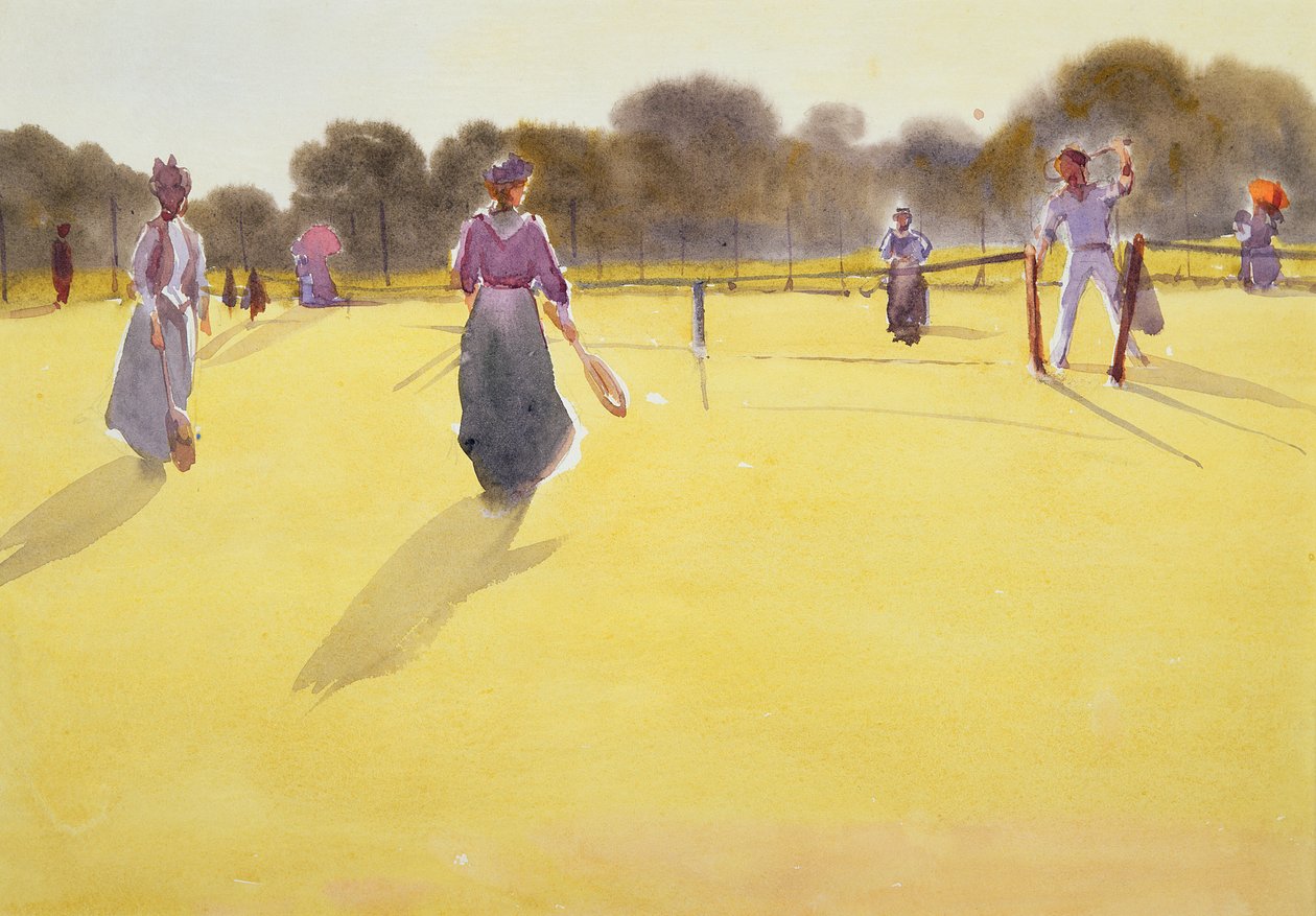 Teniste Edwardians (kağıt üzerine suluboya) by Tom Simpson