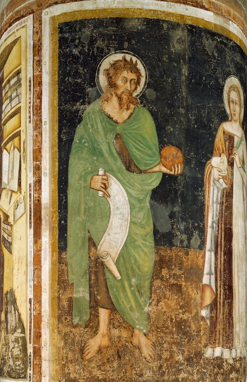 St Agnes ve St John Baptist, Tommaso da Modena (1325 veya 1326-öncesi 1379), fresk, St Nicholas Kilisesi, Treviso, İtalya tarafından dekore edilmiş sütundan detay by Tomaso da (late 15th century) Modena