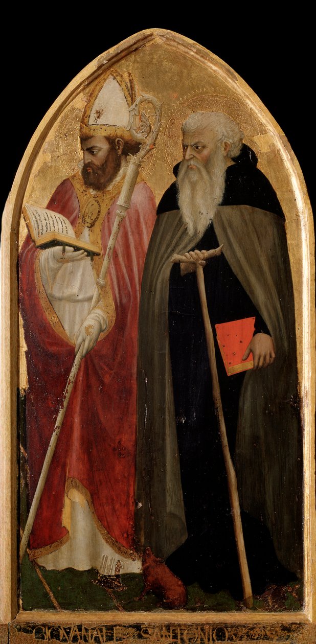 San Giovenale Triptik: Aziz Anthony the Great ve Saint Juvenal (Giovenale) ile sağ panel - altarpiece by Tommaso Masaccio