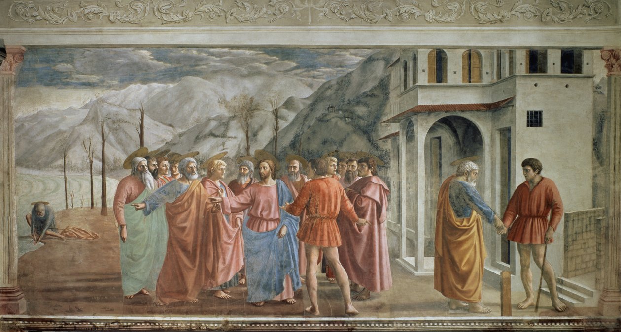 Haraç Parası - Le paiement du tribut (Haraç) - Tommaso di ser Giovanni di Mone Cassai dit Masaccio (1401-1428), 254.5x598.3 cm tarafından fresk by Tommaso Masaccio