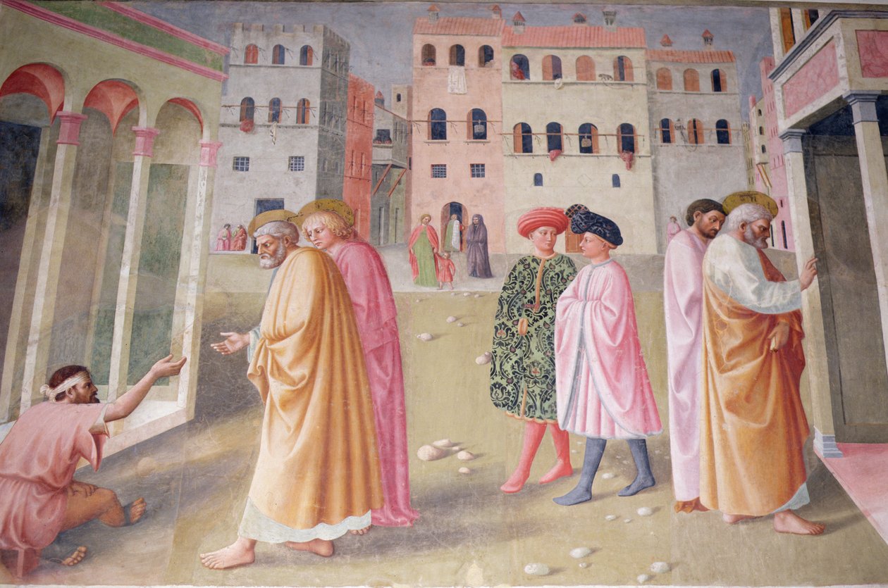 Sakatların İyileştirilmesi ve Tabitha'nın Yükseltilmesi by Tommaso Masolino da Panicale