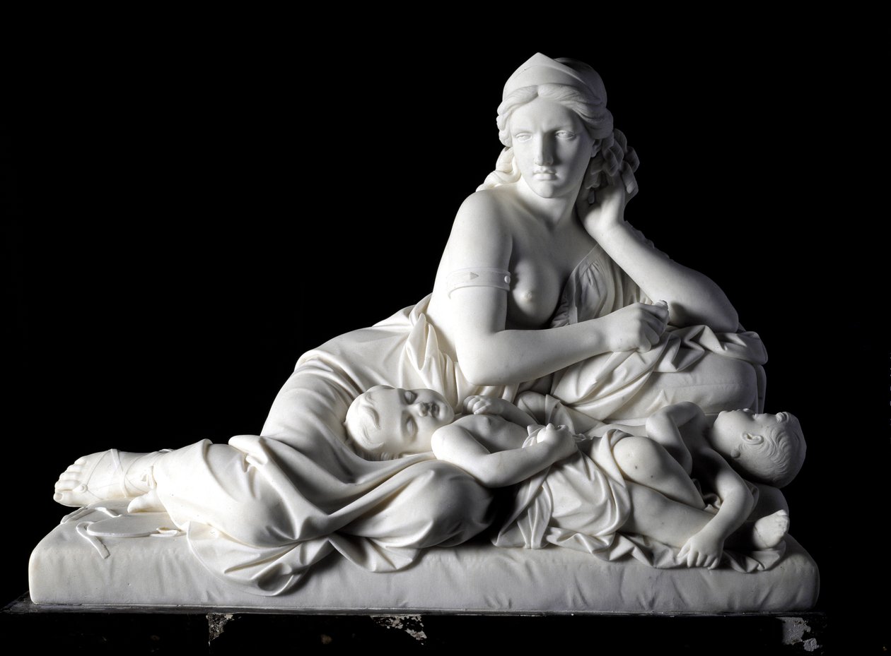Medee çocuklarını öldürmeyi düşünüyor Tommaso Solari (1820-1897) 1863. Dim. 60x80x38 cm Prince Odone di savoia koleksiyonundan. Genler, Sanat Galerisi Moderna, env. 744 by Tommaso Solari