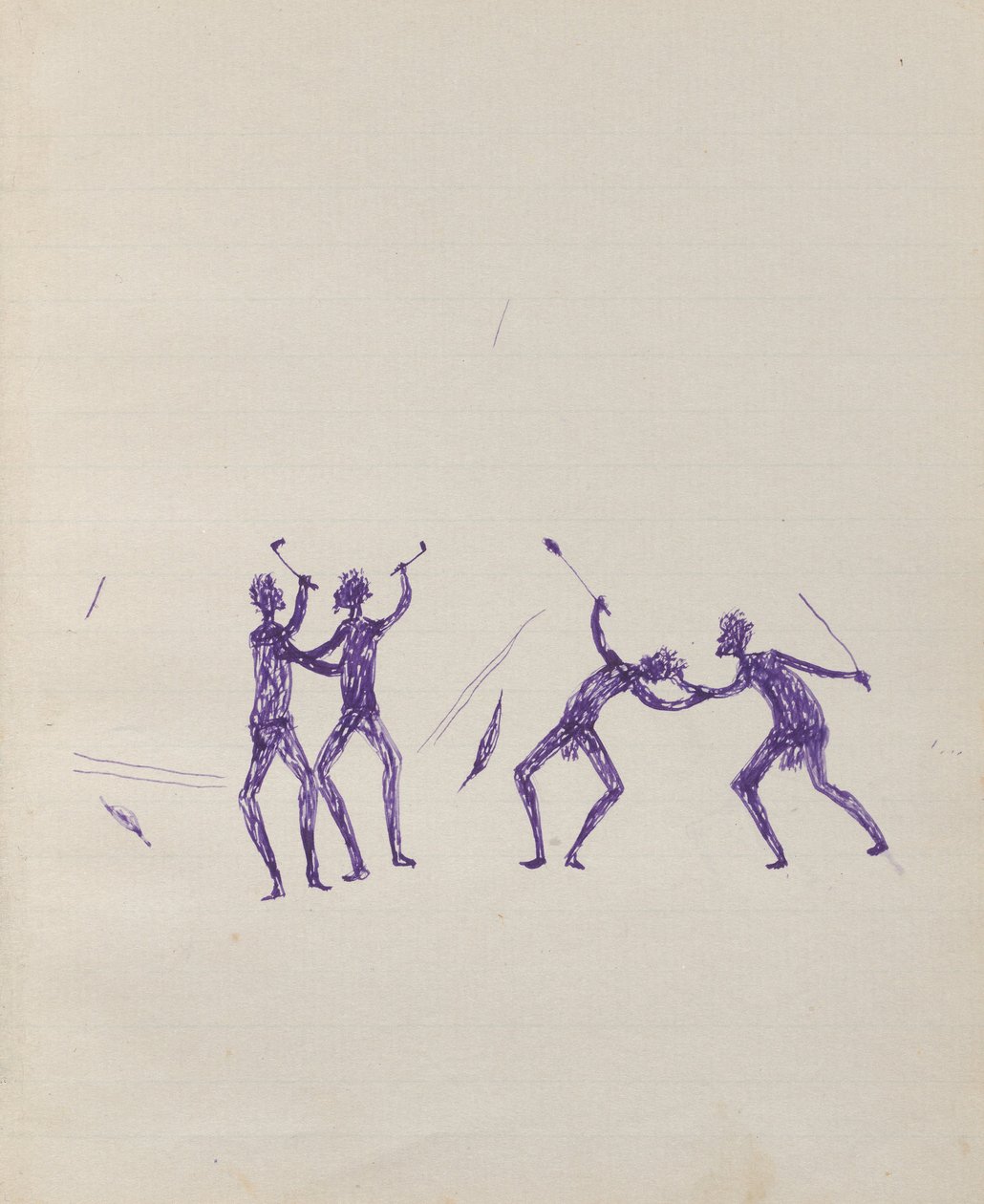 Kwat Kwat insanları - (Aborjinler kavga ediyor) Esas olarak Aborijinlerin ve Beyazların faaliyetlerini anlatan Sketchbook by Tommy McRae