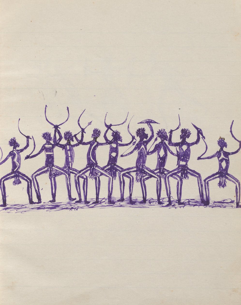 Kwatkwat insanları - (Corroboree) Esas olarak Aborijinlerin ve Beyazların faaliyetlerini anlatan Sketchbook by Tommy McRae