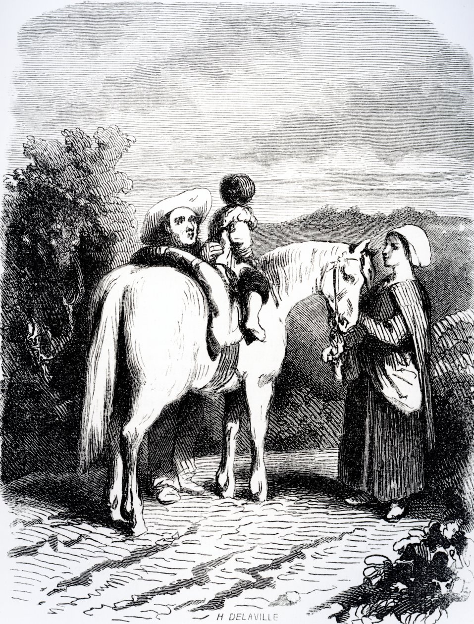 At üzerinde Marie ve küçük Pierre, George Sands