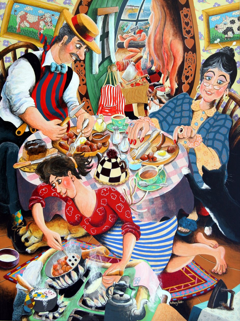 Kasap Bay Beynon, eşi Bayan Beynon ve hazine Lilly, 2005 (panelde akrilik) by Tony Todd