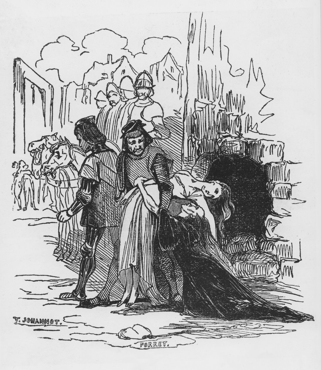 Bir kadın mahkumu sürükleyen askerler, Victor Hugo