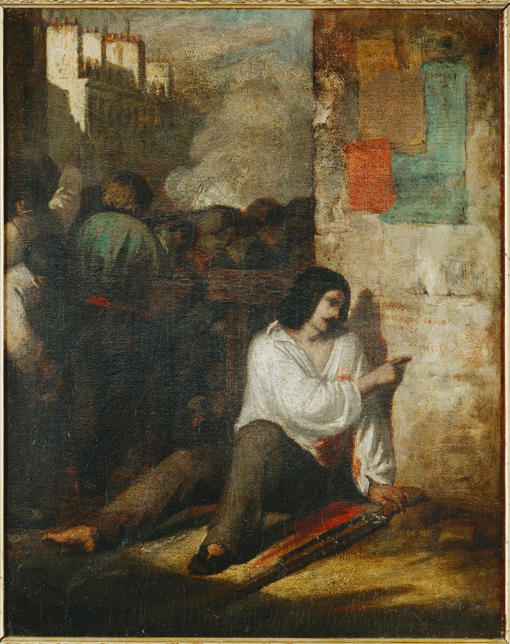 Yaralı devrimci olarak da adlandırılan 1848 barikatı ... (tuval üzerine resim) by Tony Johannot