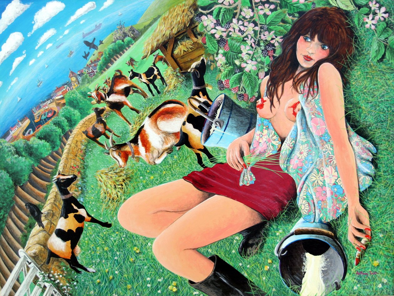 Mae Rose-Cottage erotik fantezilerini hayal ediyor, 2005 (panelde akrilik) by Tony Todd