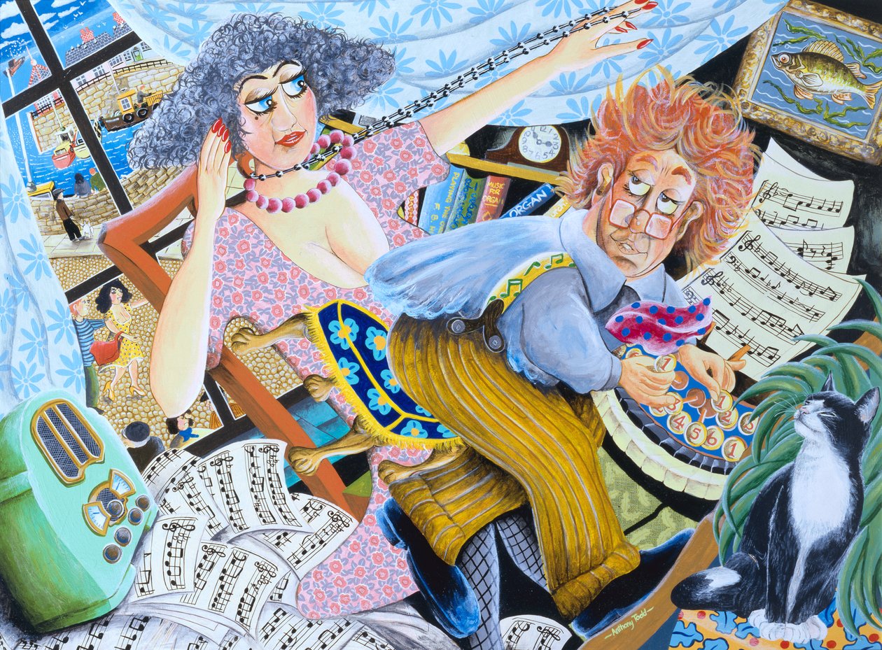 Organ Morgan, romantik karısı için bir sabah ilahisini zevkle çalıyor, 2007 (panelde akrilik) by Tony Todd