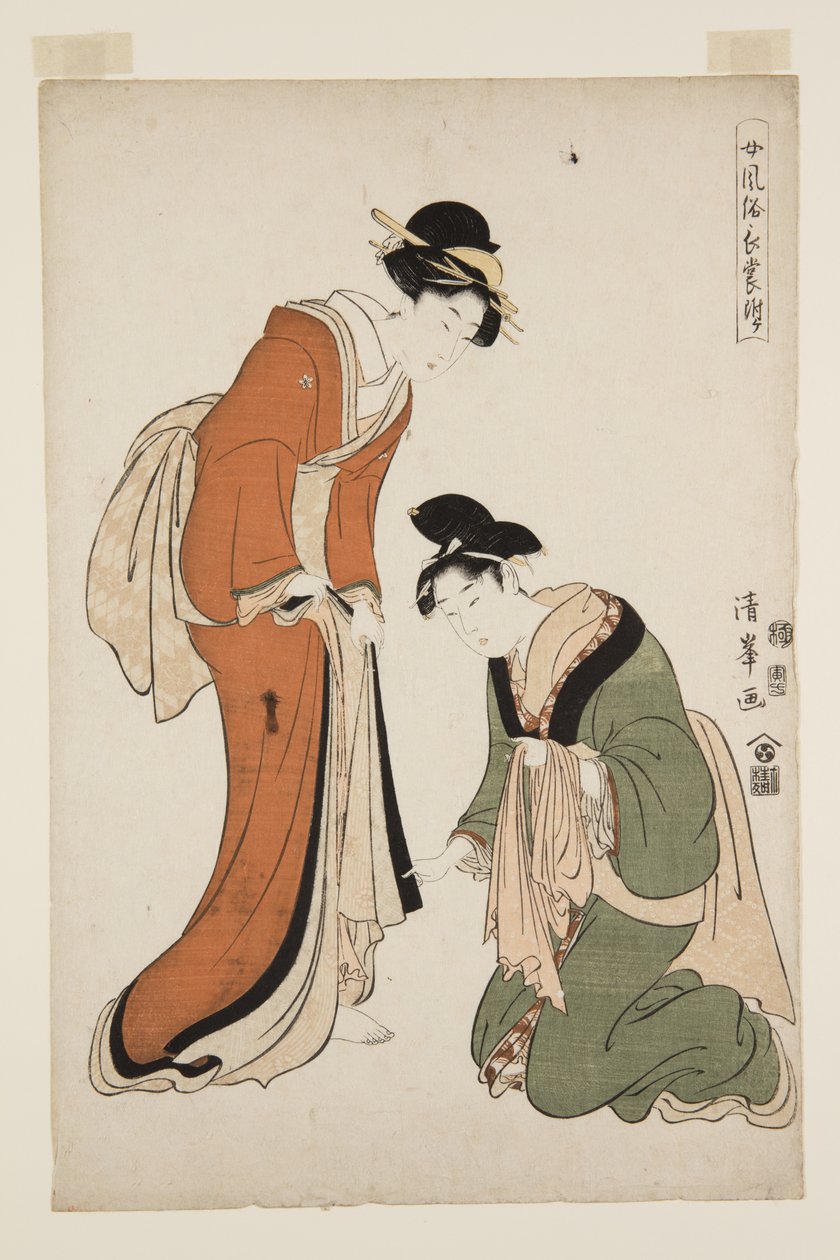 Modaya Uygun Uzun Bayan Elbiseleri Ek (Onna f?zoku-ch? mo fuke) (renkli tahta baskı) by Torii (Torii Kiyomitsu II) Kiyomine