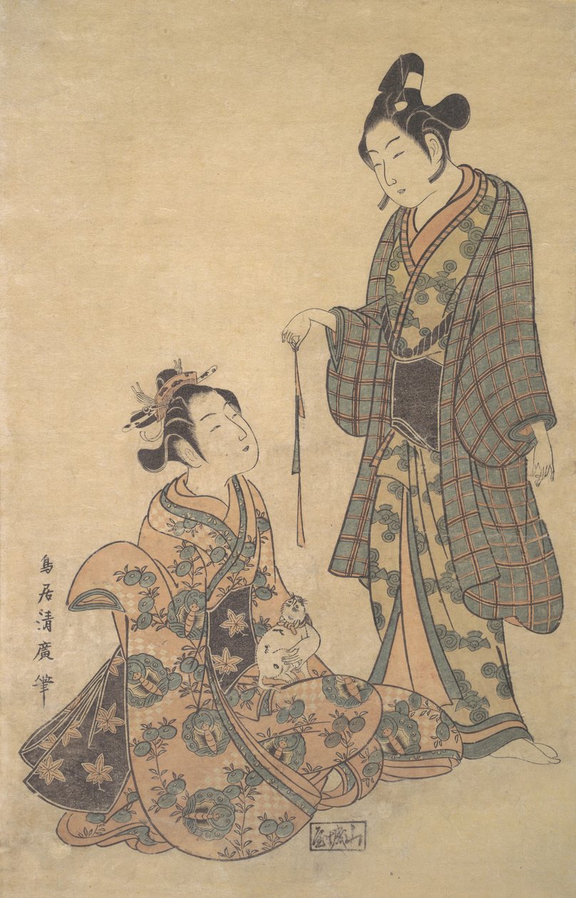 Bir Kedi Tutan Oturan Kadın, ca. 1755. by Torii Kiyohiro