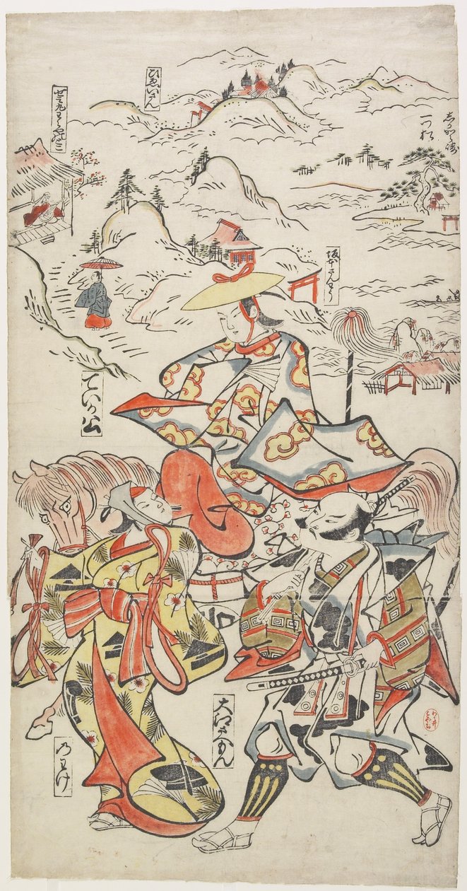 At Sırtında Fujiwara no Teika O_e Saemon ve The Woman Nowake, c. 1710 by Torii Kiyomasu II