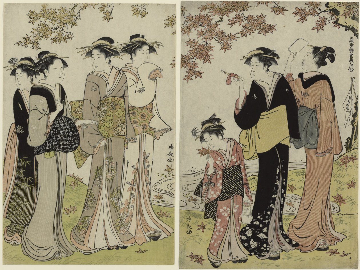 Akçaağaç Altında Güzeller, "Zevk Alanlarının Çağdaş Güzellikleri Koleksiyonu" serisinden by Torii Kiyonaga