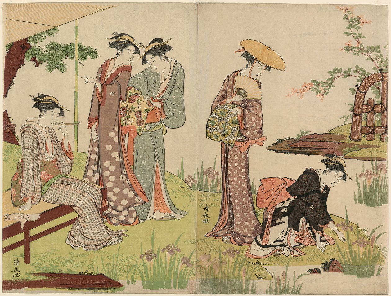 Bir İris Göleti tarafından by Torii Kiyonaga